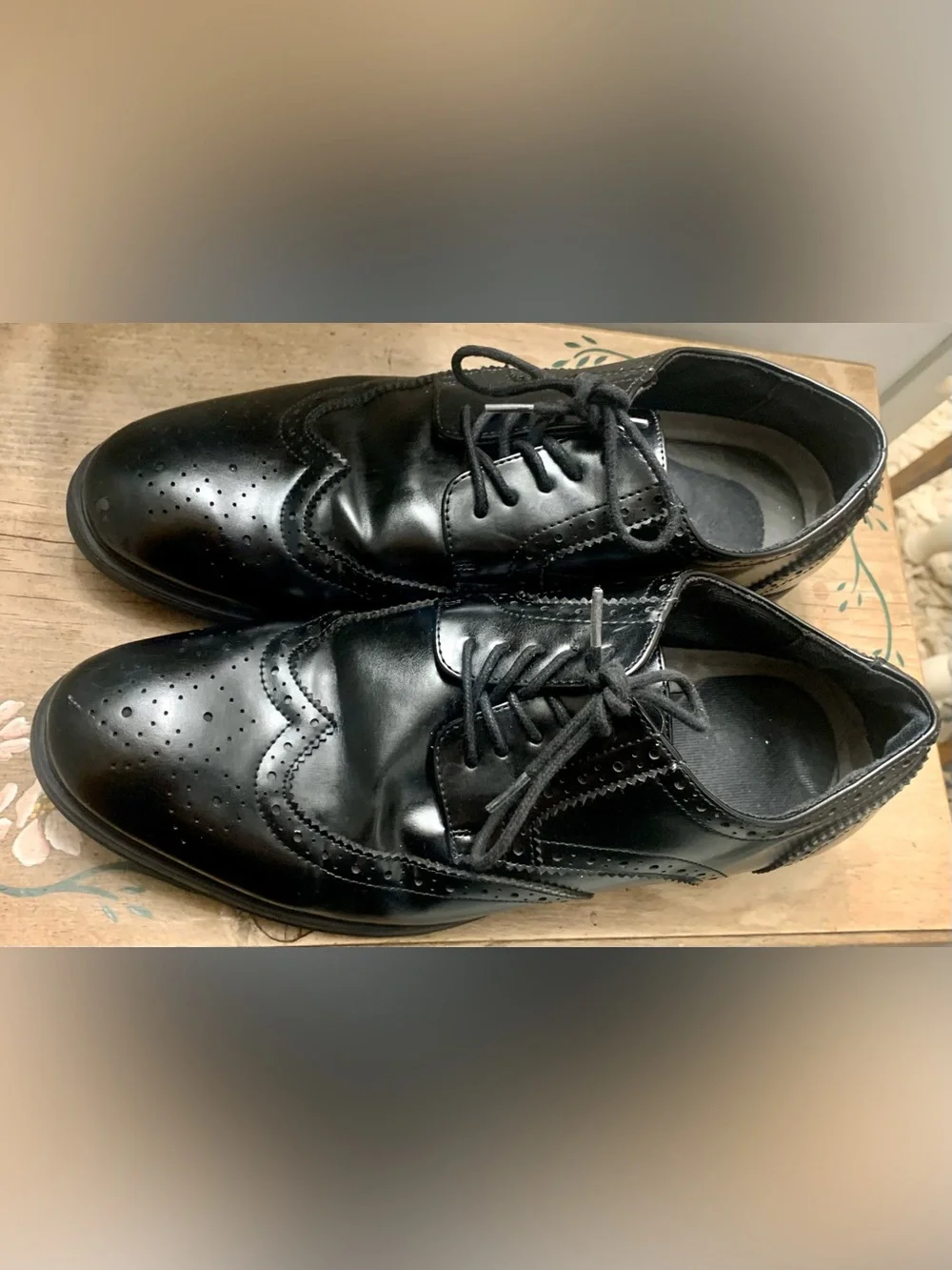 Van Heusen Black Wingtip Lace-Up Oxfords